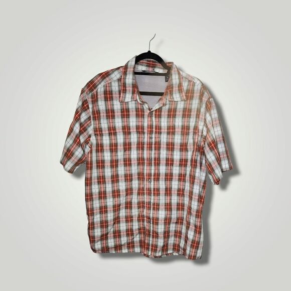 Wrangler Short Sleeve Shirt Mens XL Red White Plaid Button Up Shirt - Picture 1 of 8